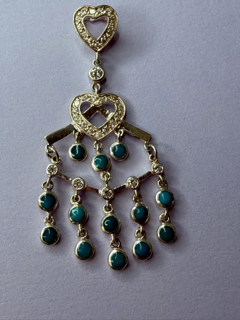 Tested Sterling Silver Chandelier Pendant With Heart Shaped And Turquoise