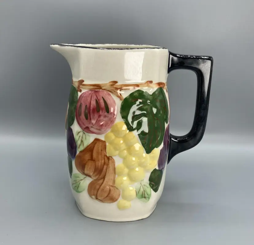 Blue Ridge Pitcher Southern Potteries Hand Painted Handled Fruit Mid Century - Vintage