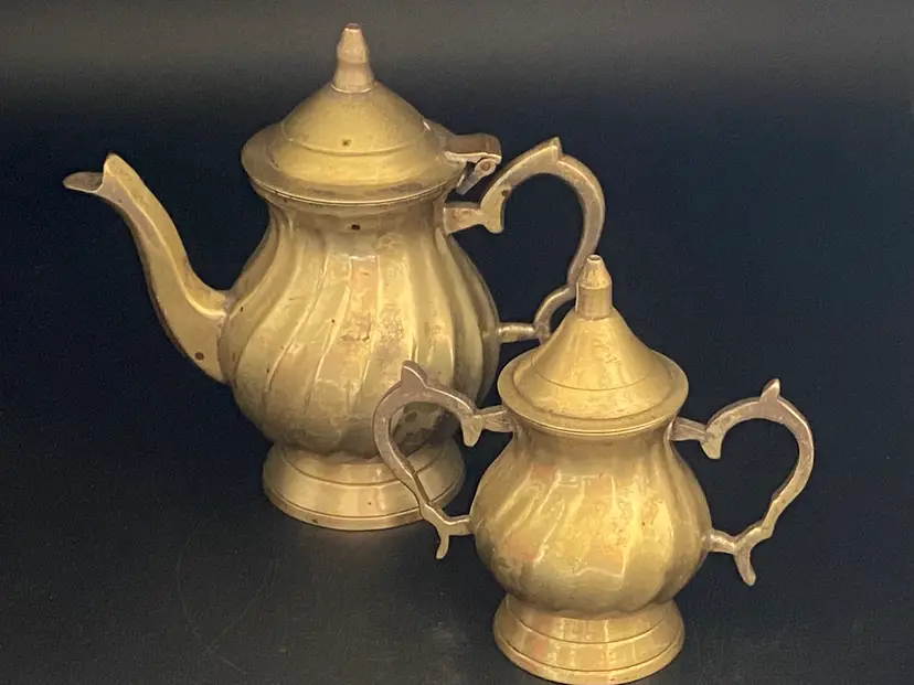 Brass Teapot & Sugar Bowl, 4 " Tall Teapot, 3" Tall Sugar Bowl