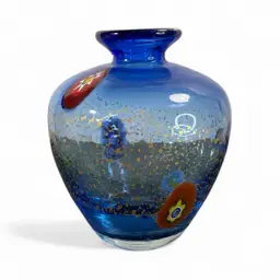 Italian Art Glass Blue Millefiori Bud Vase 3.5”