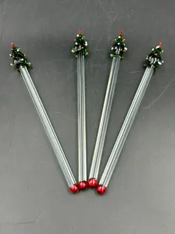 4 vintage Hand Blown Glass Christmas Tree, Swizzle Sticks