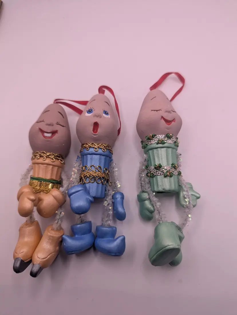 Vintage Anthropomorphic Christmas Ornaments Shelf Sitters Ceramic & Pipe Cleaner