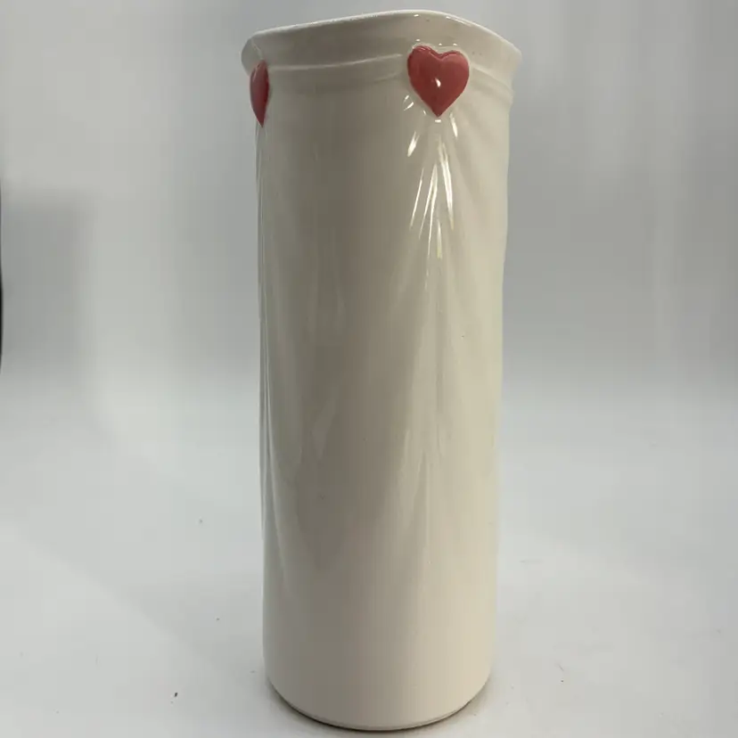 Vintage 1985 FTDA Ceramic Tall Vase White With Pink HeartsJapan Cottagecore Chic
