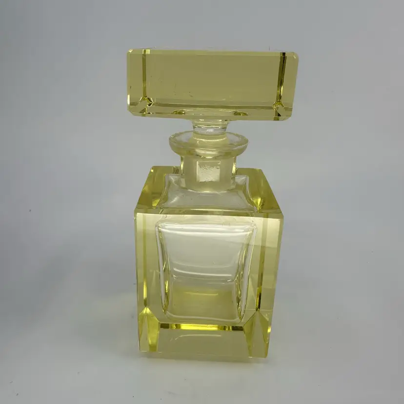 Art Deco Style Yellow Crystal Decanter Bottle 4.5”
