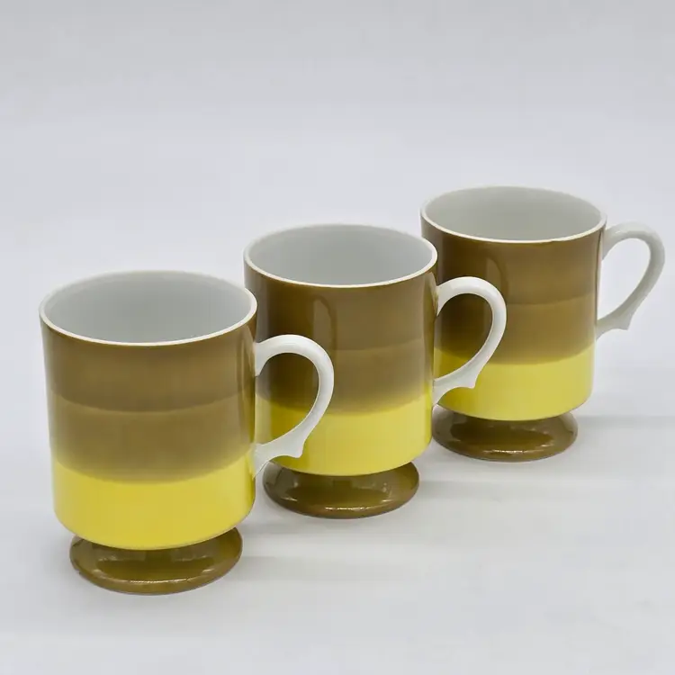 3 Vintage Holt Howard 1966 Green Striped Footed Coffee Mugs Cups Japan 7931