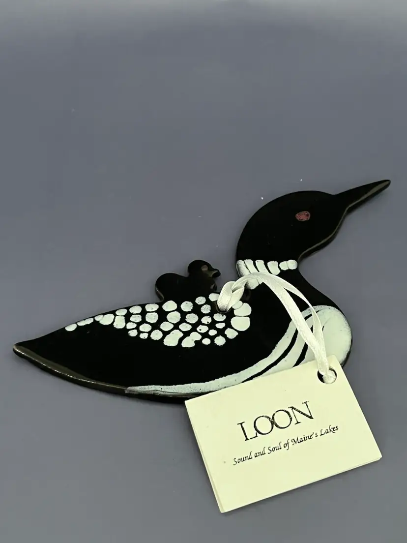 Handmade Blue Clay Pottery Bird Ornament Loon and Chick