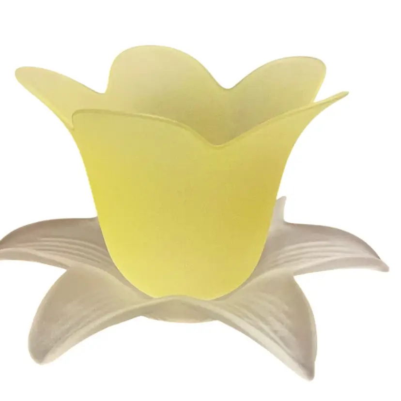Pretty Yellow Daffodil Frosted Glass Votive / Vase/ Planter 4 1/2” X 8”