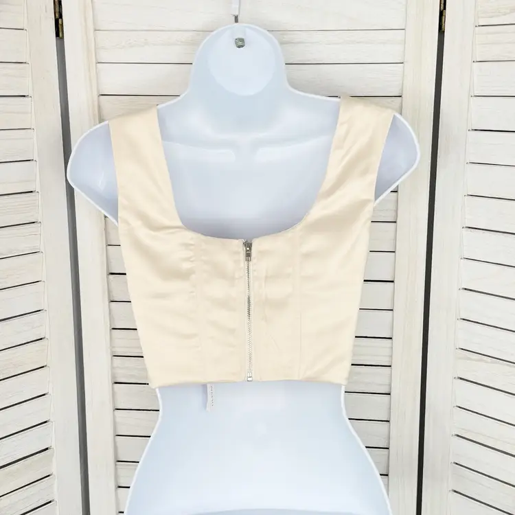 Olivaceous Satin Coset Top Cream Small Sleeveless Crop