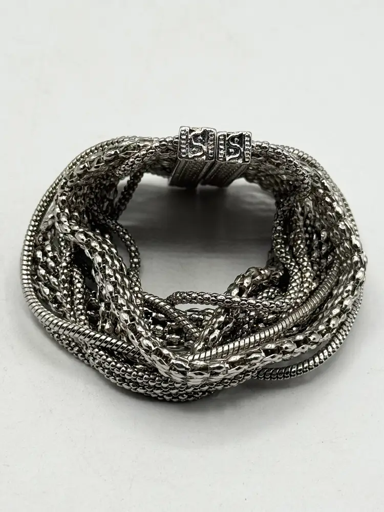 Silver tone multi strand chain bracelet