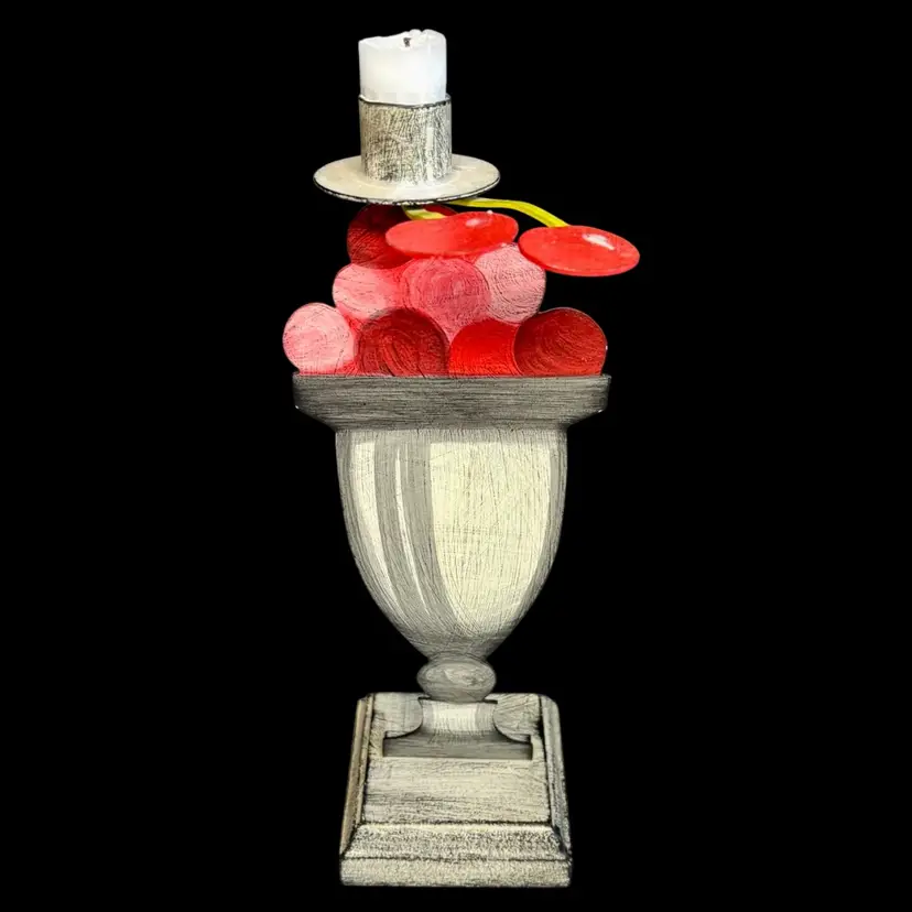 Cherry Sundae Dessert Whimsical Wood & Metal Candleholder 10”