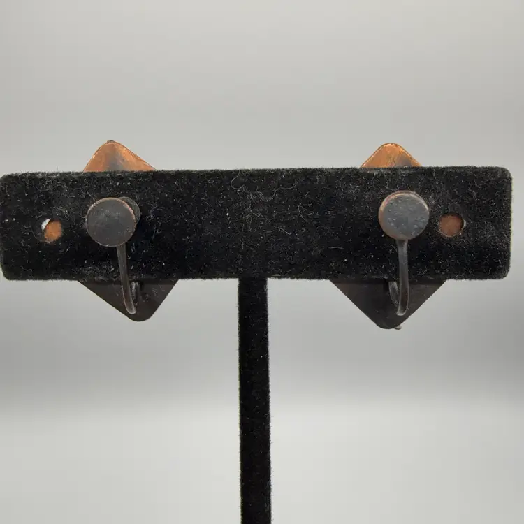 Copper Diamond Swirly Screw Back Earrings