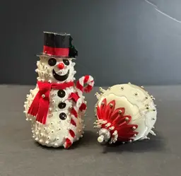 Vintage Snowman & Bulb Beaded Sequins Push Pin Christmas Ornament
