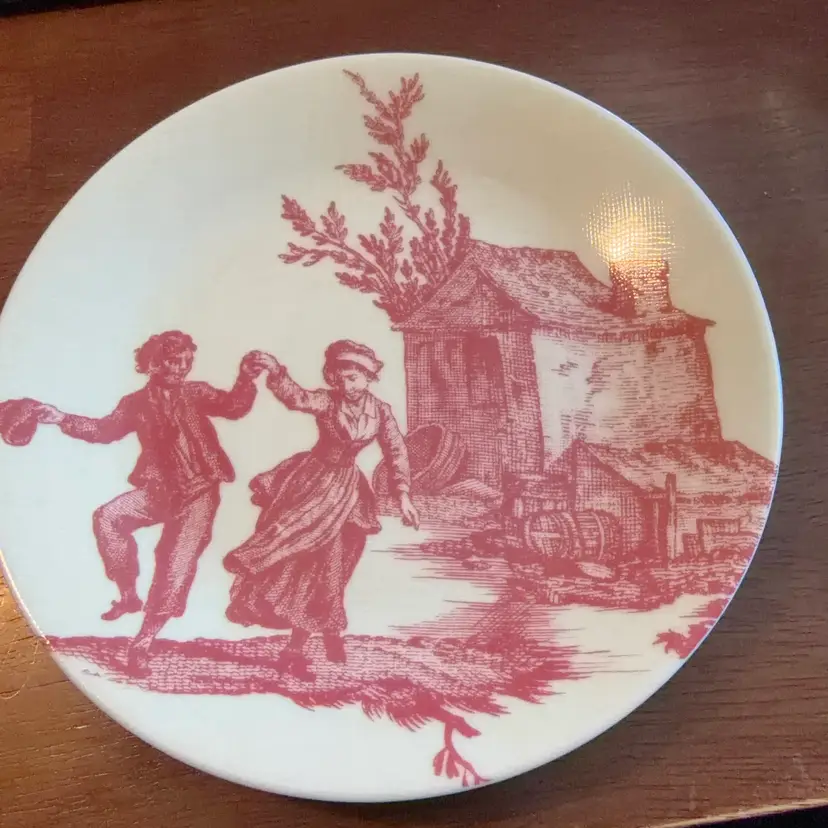 Philippe Deshoulieres Limoges Toile de Jouy transferware plate. 6”