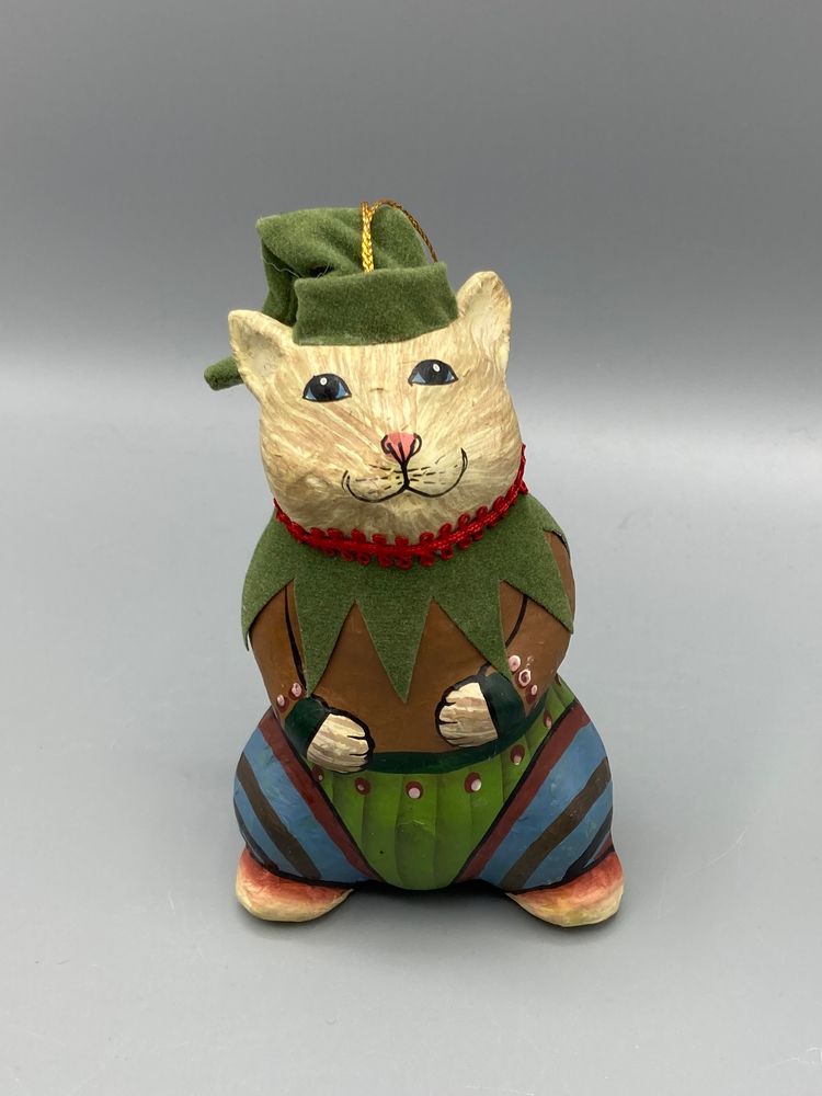 Vintage Paper Mache Cat Christmas Ornament