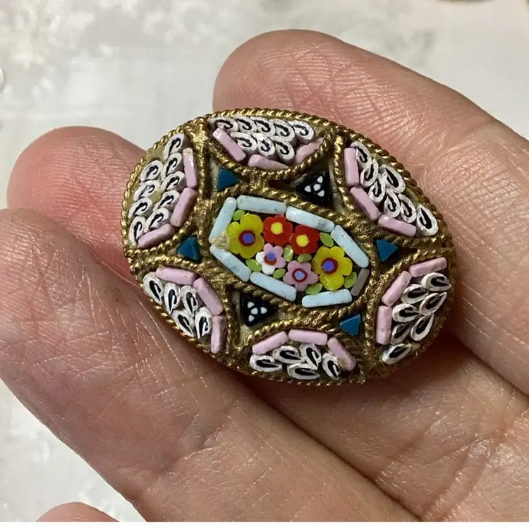 Vintage Micromosaic Brooch 1”