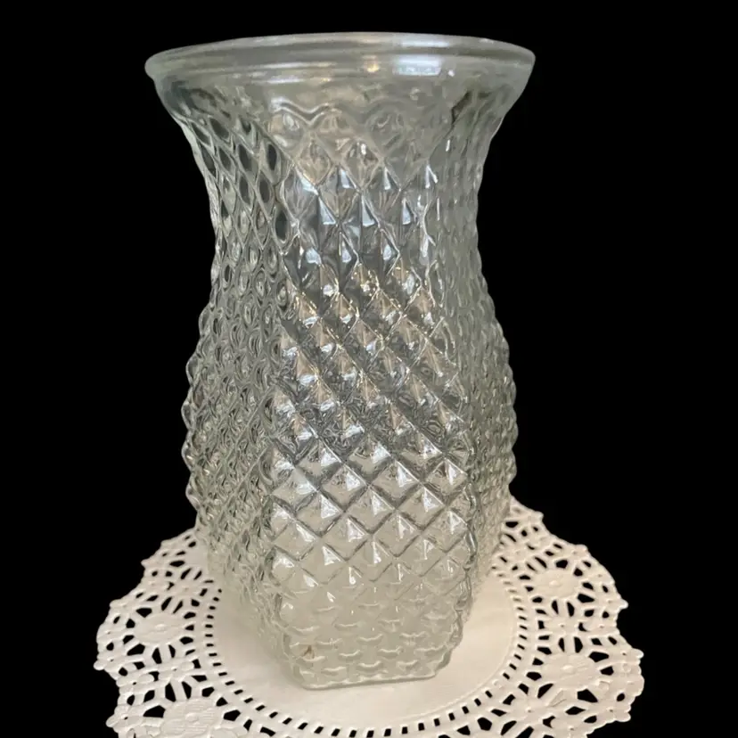 VTG Hoosier 4071 Clear Glass 5.5" Vase Diamond Pattern