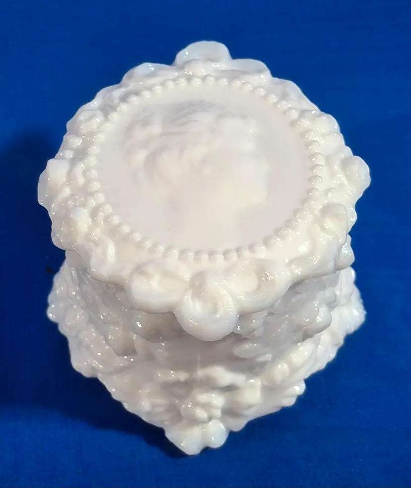 Vintage Fostoria Jenny Lind Milk Glass Dresser Jar