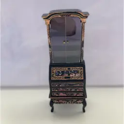 Mid-century Handcrafted Wood Dollhouse Asian Themed Chinoiserie Secretary Desk 1:12
