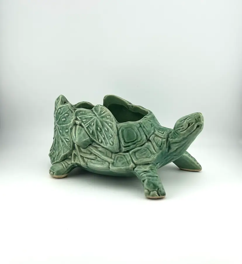 Vintage McCoy Pottery Turtle Planter 8.5”x 4.75”x 3.75”