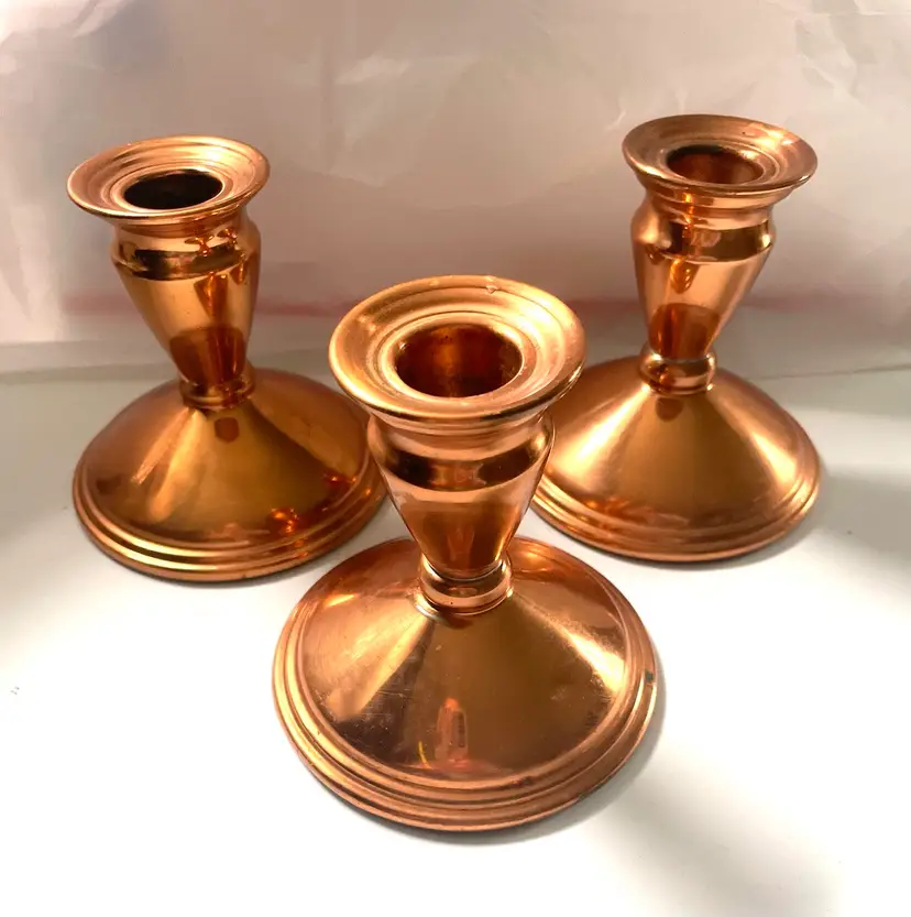3 Coppercraft Guild Matching Candle Stick Holders