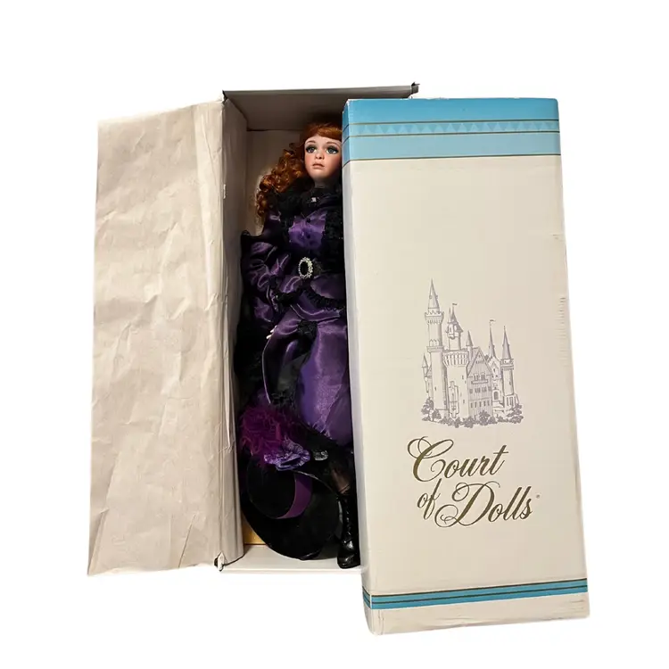 Vintage 2003 Porcelain Doll by Jan McLean "Pearl" French Floozie Purple Satin