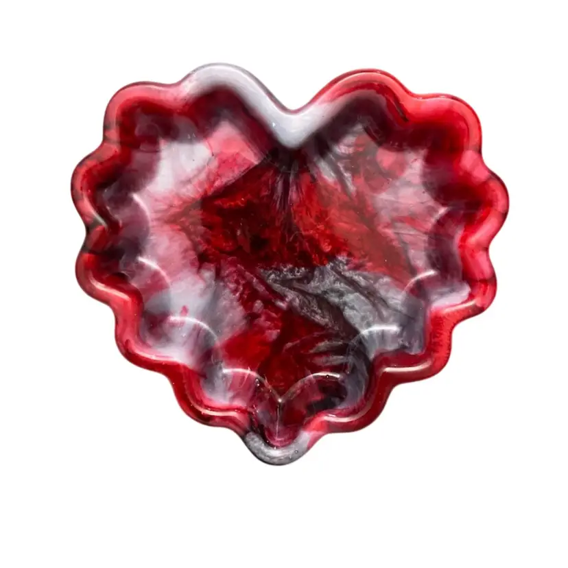 Black And Red Handmade Marbled Resin Heart Shaped Trinket Tray