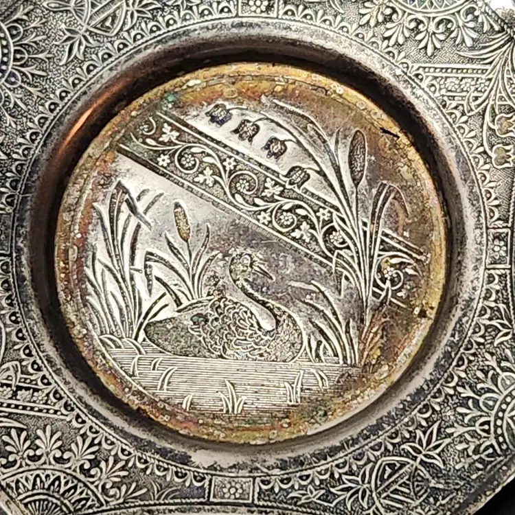 Antique 1910's Silverplate Swan in Lake Butter Pat Dishes Art Nouveau Set of 3