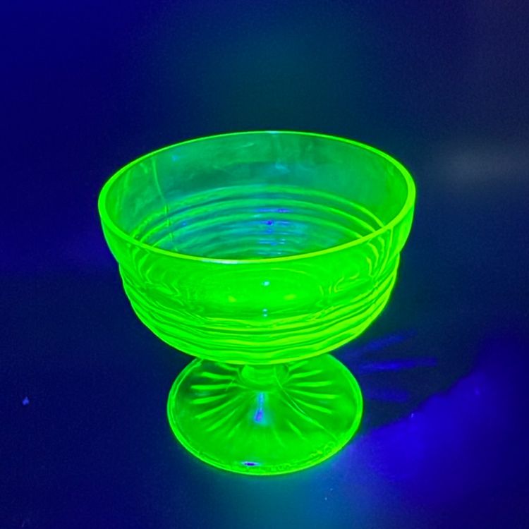 Vaseline Glass Ribbed Sherbert Cup With A Fluted Base.