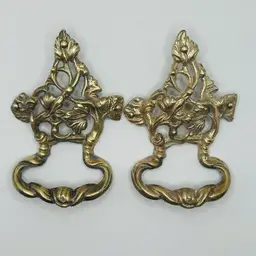 Ornate Brass Handle Pull Casket Floral Vines Vintage Antique 5 1/2" Set of 2