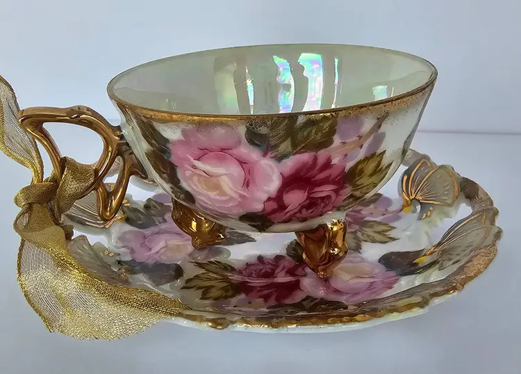 Vintage Royal Sealy 3-footed, Butterfly Teacup & Saucer