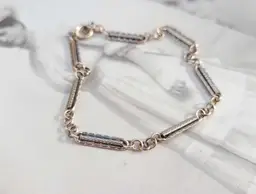 Vintage 10k Yellow Gold Etched Pocket Watch Chain Bar Link Bracelet - 7" - 3.3g