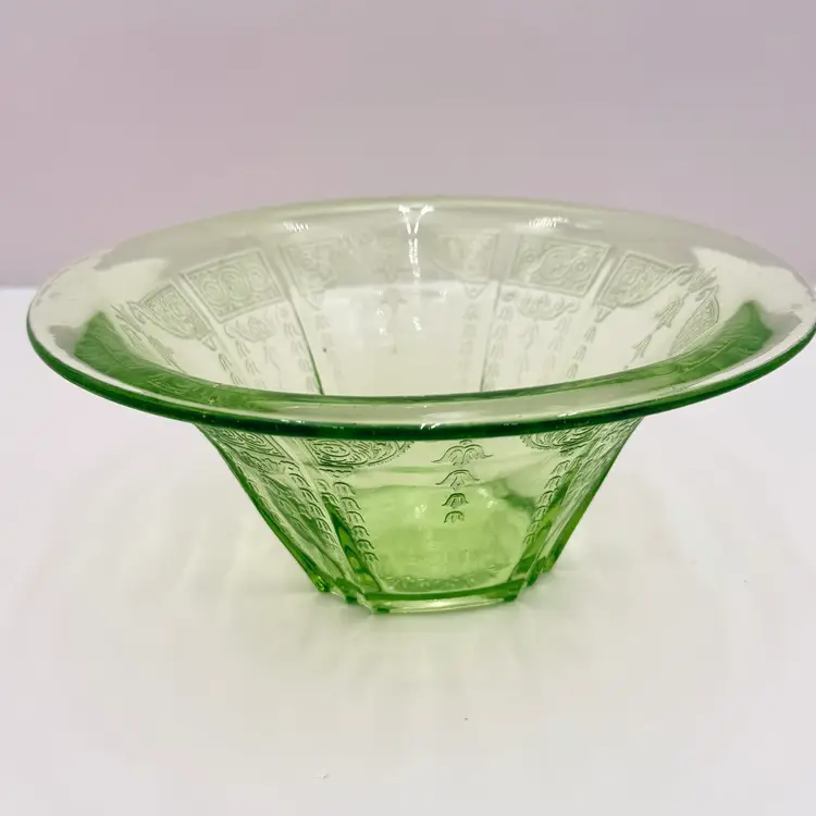 Uranium Depression Glass Vintage Large Mixing Bowl With Floral Design