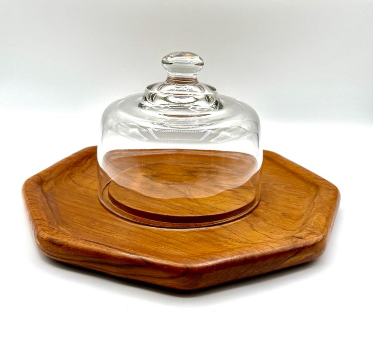 Gailstyn-Sutton Teak Octagon Charcuterie Board Cheese Tray With Glass Cloche.