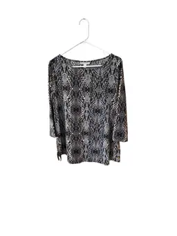 047. Dana Buchman Black Blue Leopard Print 3/4 Sleeve Top Size Medium