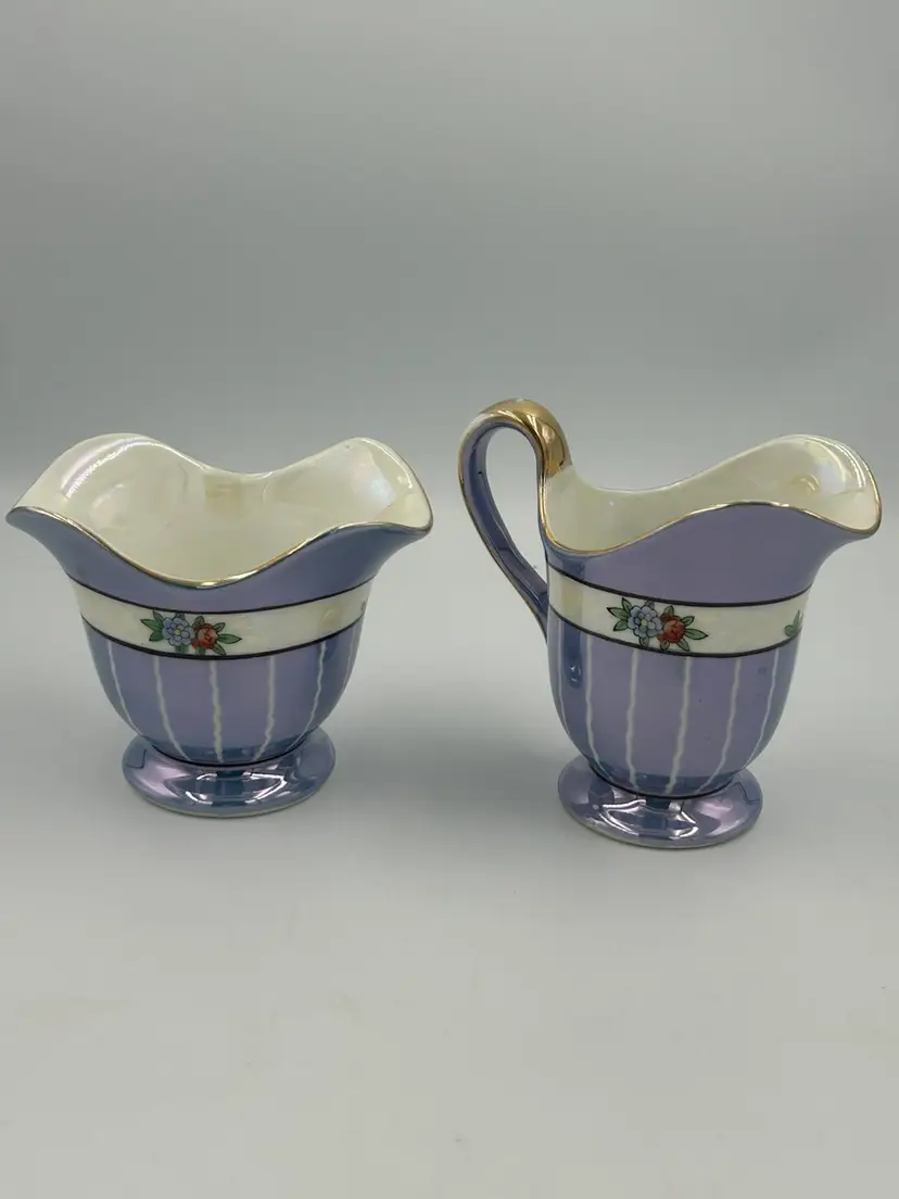 Vintage Noritake  Cream And Sugar Dishes, Floral Handpainted Lusterware Japan