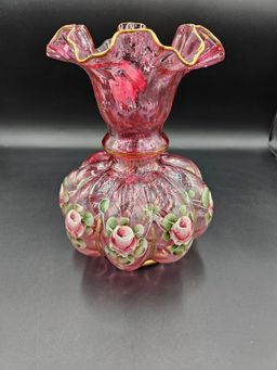 Fenton Cranberry Melon Vase READ condition!