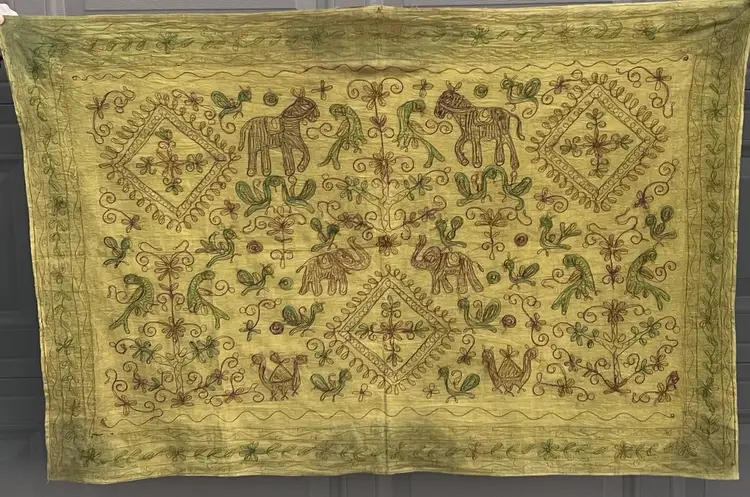 Embroidered Elephant
Tapestry Wall Hanging From Agra
India 33” X 49”