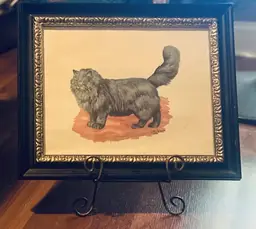 Lithograph “Black Persian” Framed Art Print Larsen 14”x17” Original USA Antique