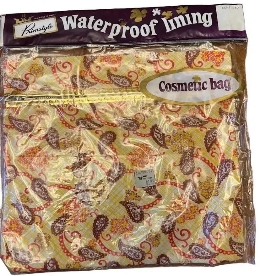 Deadstock Vtg 1998 Yellow Paisley Primstyle Waterproof Woolworth Cosmetic Bag