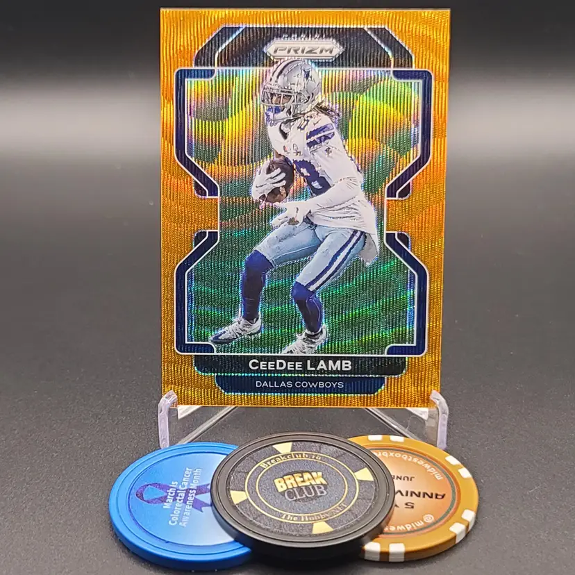 CeeDee Lamb 2021 Panini Prizm Football Orange Wave Prizm Parallel Numbered 59/60 Card #239 - Dallas Cowboys