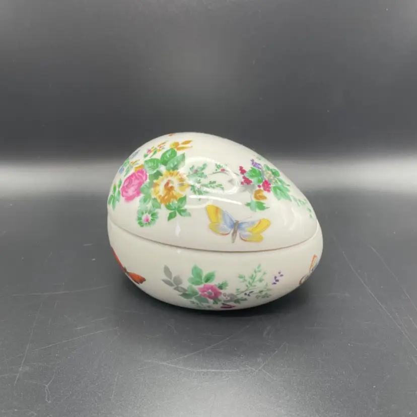 Limoges Porcelain Egg Trinket Box Floral Butterflies Easter Spring Decor