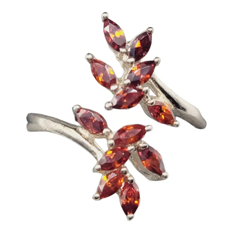 Vintage 925 Silver Garnet Branch Leaves Design 12 Stone Ring Size 9 Adjustable