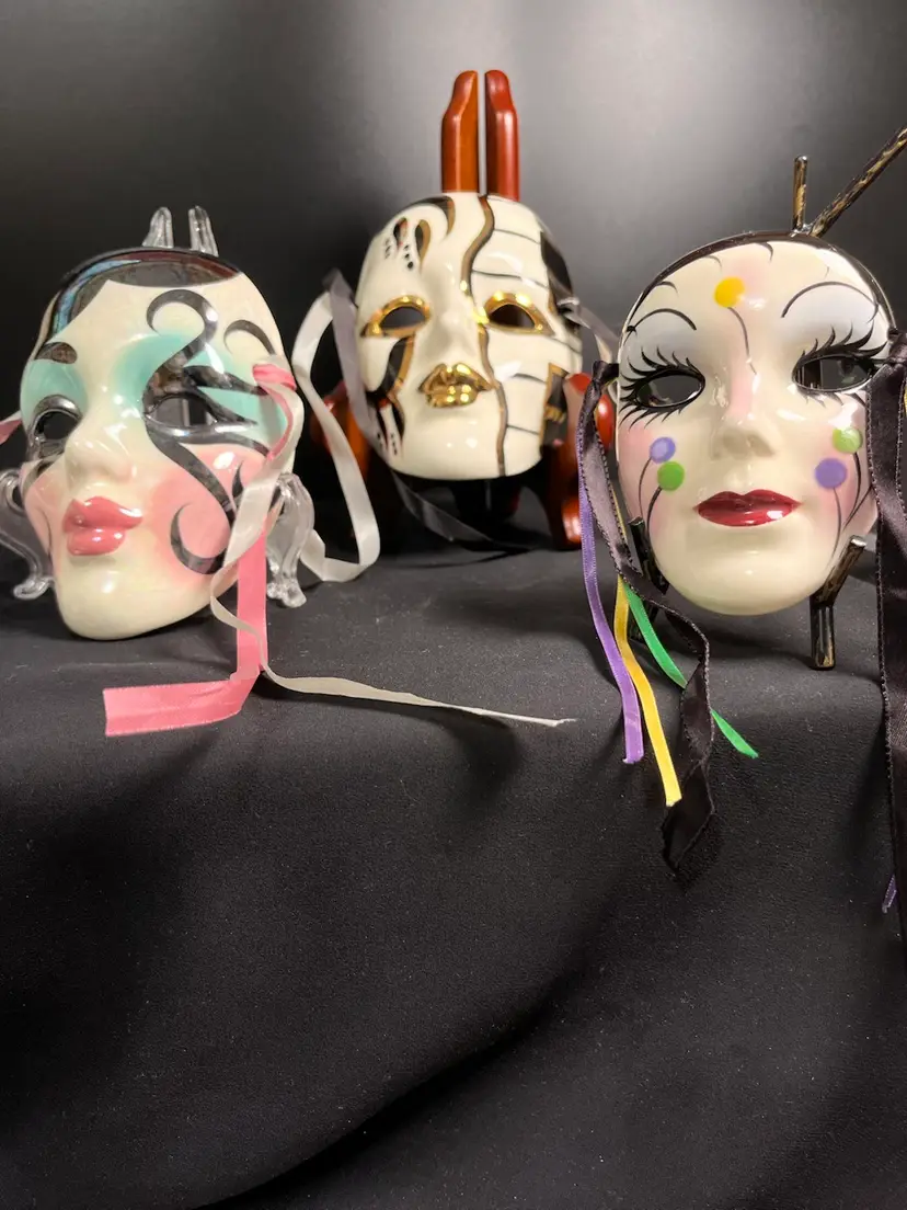 #01 Trio of Ceramic Hand Painted in New Orleans, LA Mardi Gras Masks