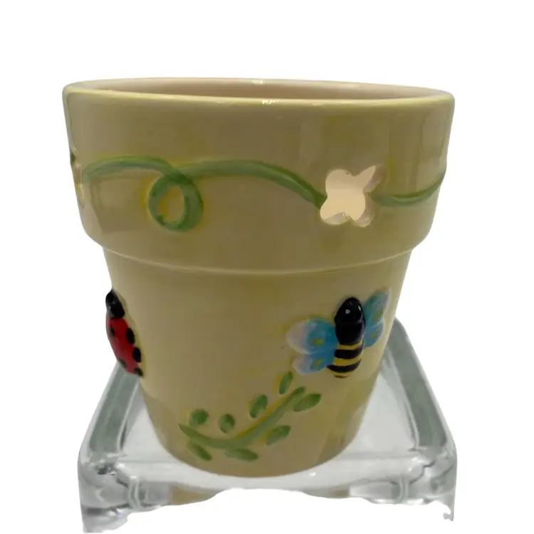 Soft Yellow Ladybug, Dragonflly, Bumblebee Candle, Cut-Out Flowers, Unscented