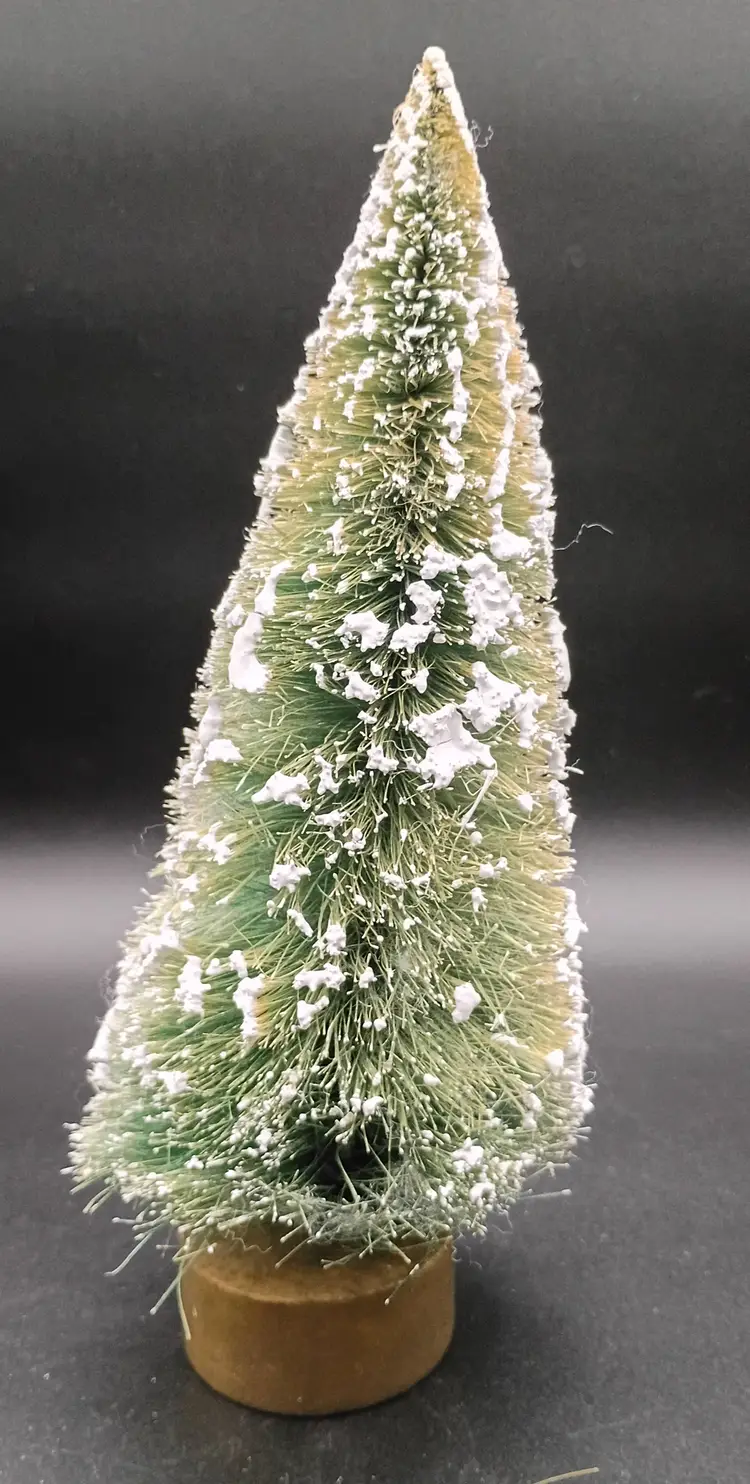 Vintage Bottle Brush Tree Mica Glitter Green with Brown Base 9 1/2 inches tall