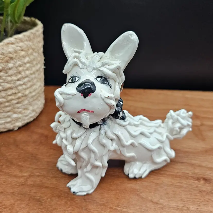 Vintage Hand Painted White Spaghetti Terrier Dog Made in Italy