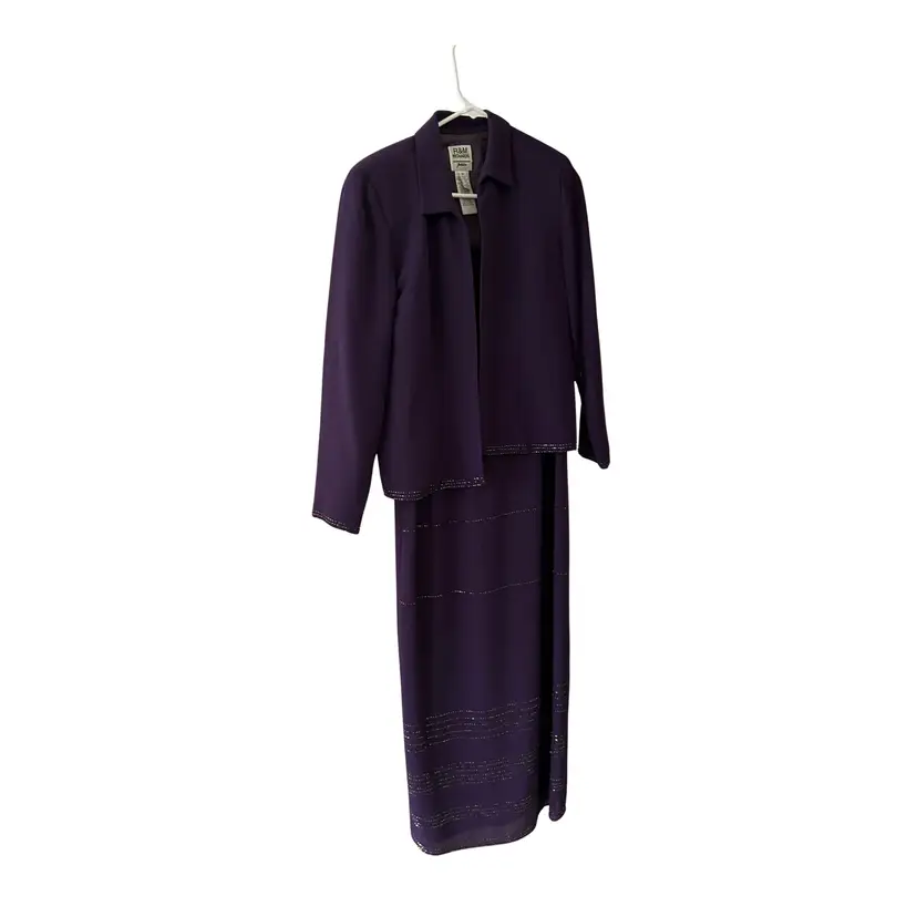 Purple Bead Accented Jacket Dress Set R&M - Petite Size 10