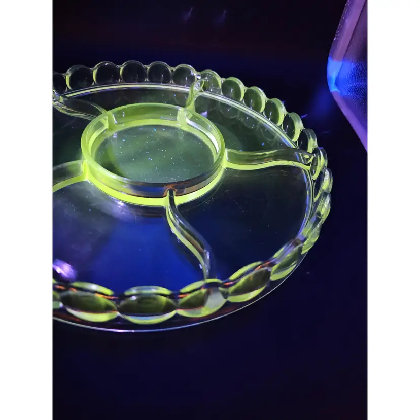 Vtg Manganese Clear Glass 6 Section Heavy Relish Vegie Nut Dish 9.5"