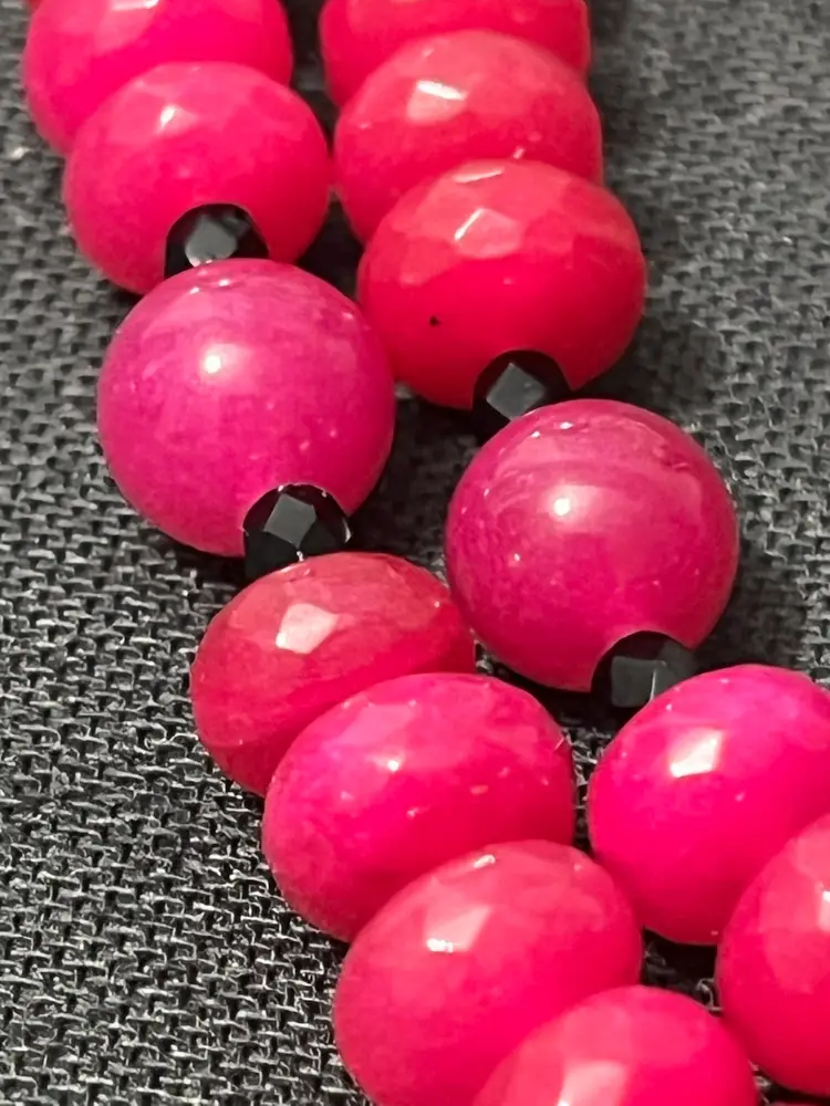 Fuschia Jadeite Double Strand Round & Faceted Beaded Necklace