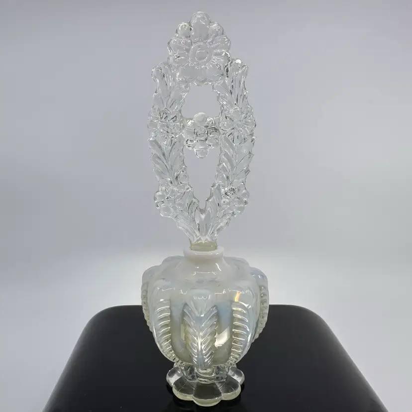 Vintage Opalescent Art Glass Perfume Bottle Art Deco Style (possibly A Marriage)*Glowy